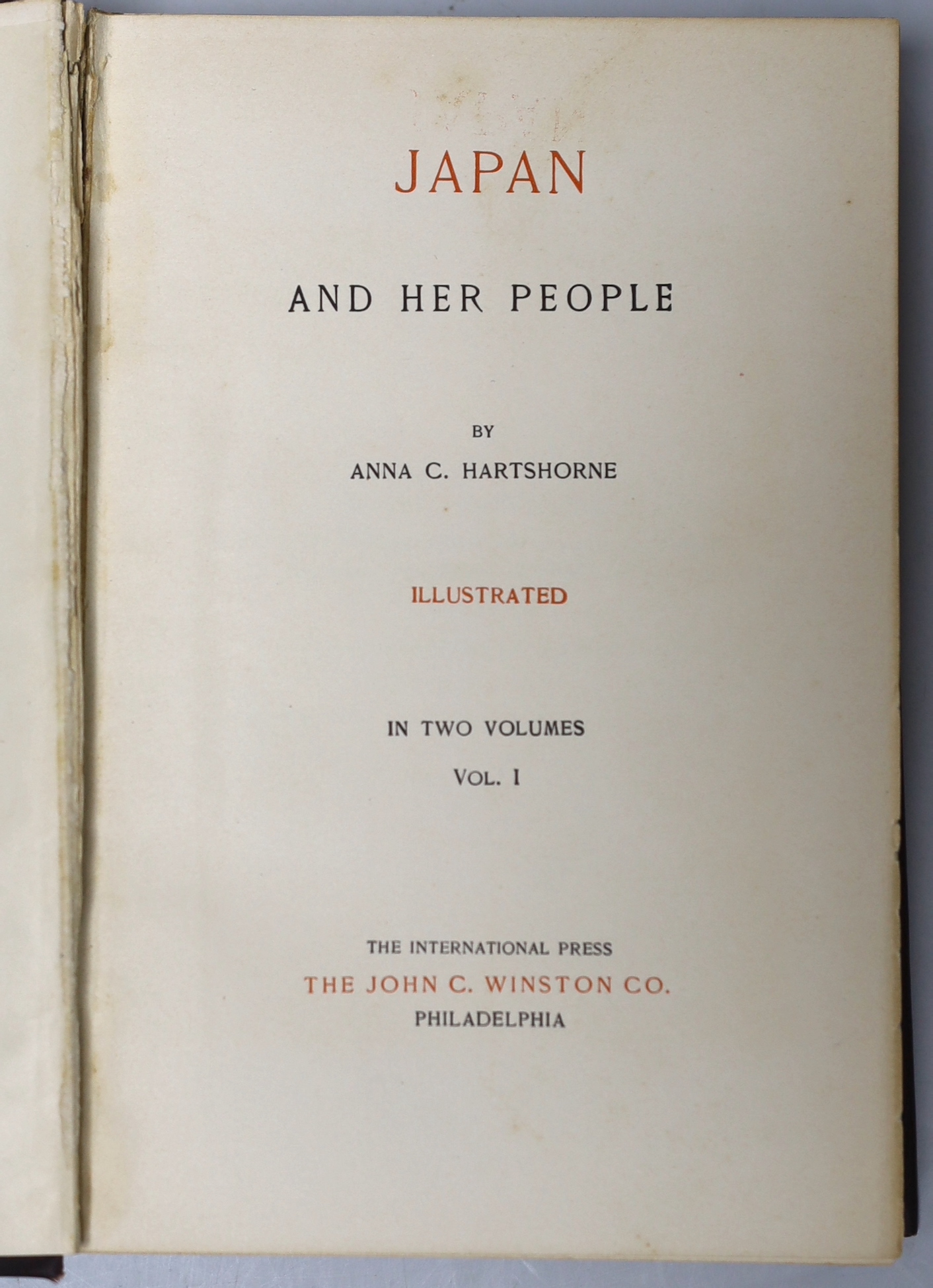 Hartshorne, Anna C. - Japan and Her People. 2 vols. 50 plates and a coloured, folded map; publisher's gilt pictorial cloth with gilt tops. Philadelphia, 1902; Hochberg, Count Fritz - An Eastern Voyage: a journal of trave